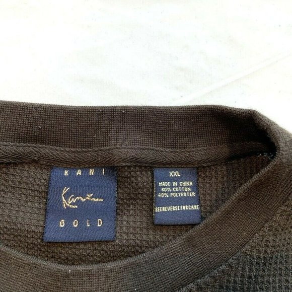Kani Gold Waffle Knit Thermal Pullover Sweater Men XXL 2XL Crew Neck Long Sleeve - Picture 4 of 11
